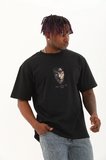 Erkek Baskılı T-Shirt Kısa Kol Bisiklet Yaka Regular Fit Rahat Kalıp Günlük Tişört - Siyah