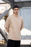 Erkek Düz T-Shirt Kısa Kol Bisiklet Yaka Regular Fit Rahat Kalıp Günlük Tişört - Bej