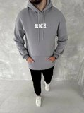 Erkek 3 İplik Pamuklu Kapüşonlu Kanguru Cepli Baskılı Oversize Hoodie Sweatshirt - Gri