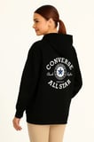 Kadın Kapüşonlu Kanguru Cepli Sweatshirt 3 İplik Pamuklu Baskılı Hoodie - Siyah