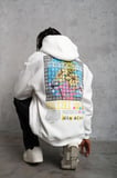 Erkek 3 İplik Pamuklu Kapüşonlu Baskılı Cepli Oversize Sweatshirt Hoodie - Beyaz