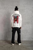 Erkek 3 İplik Pamuklu Kapüşonlu Baskılı Cepli Oversize Sweatshirt Hoodie - Beyaz