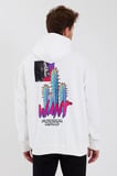 Erkek 3 İplik Pamuklu Kapüşonlu Baskılı Cepli Oversize Sweatshirt Hoodie - Beyaz