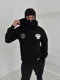 Samuray Ninja Çift Kapşonlu ZIP Fermuarlı Kanguru Çepli Tam Fermuarlı ön Arka - Siyah