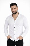 Erkek Waffle Kumaş Uzun Kollu Düğmeli Açık Yaka Regular Fit Gömlek - Beyaz