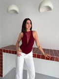 Kadın Dantel Detaylı Derin Dekolte Body Şık Kolsuz Yazlık Bodysuit - Bordo