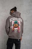 Erkek 3 İplik Pamuklu Kapüşonlu Baskılı Cepli Oversize Sweatshirt Hoodie - Gri