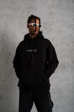 Erkek 3 İplik Pamuklu Kapüşonlu Baskılı Cepli Oversize Sweatshirt Hoodie - Siyah