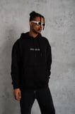 Erkek 3 İplik Pamuklu Kapüşonlu Baskılı Cepli Oversize Sweatshirt Hoodie - Siyah