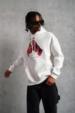 Erkek Kapüşonlu Cepli Boks Eldiven Baskılı 3 İplik Sweatshirt Hoodie - Beyaz