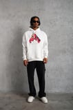 Erkek Kapüşonlu Cepli Boks Eldiven Baskılı 3 İplik Sweatshirt Hoodie - Beyaz