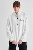 Kadın Oversize Kapüşonlu Cepli TUPAC Baskılı 3 İplik Pamuklu Hoodie Sweatshirt - Beyaz
