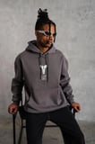 Erkek Baskılı Kapüşonlu 3 iplik pamuklu Hoodie Sweatshirt - Gri