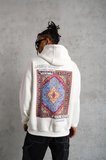 Erkek 3 İplik Pamuklu Kapüşonlu Baskılı Cepli Oversize Sweatshirt Hoodie - Beyaz