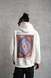 Erkek 3 İplik Pamuklu Kapüşonlu Baskılı Cepli Oversize Sweatshirt Hoodie - Beyaz