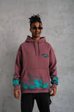Erkek 3 İplik içi Pamuklu Alev Baskılı Kapüşonlu hoodie Sweatshirt - Gül Kurusu
