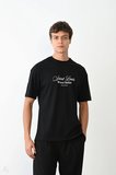 Erkek Kısa Kol Yazlık Tişört Bisiklet Yaka Baskılı Oversize T-Shirt - Siyah