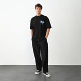 Erkek Baskılı T-Shirt Kısa Kol Bisiklet Yaka Regular Fit Rahat Kalıp Günlük Tişört - Siyah