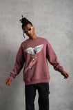 Erkek Güvercin Baskılı Bisiklet Yaka Sweatshirt 3 iplik pamuklu - Gül Kurusu