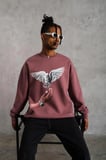 Erkek Güvercin Baskılı Bisiklet Yaka Sweatshirt 3 iplik pamuklu - Gül Kurusu