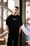 Erkek Baskılı T-Shirt Kısa Kol Bisiklet Yaka Regular Fit Rahat Kalıp Günlük Tişört - Siyah