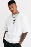 Erkek Kısa Kol Yazlık Tişört Bisiklet Yaka Baskılı Oversize T-Shirt - Beyaz