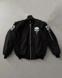 ERKEK Siyah Askeri Tarz Bomber Mont Punisher Skull Detaylı Fermuarlı Cepli - Siyah