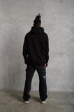 Erkek 3 İplik Pamuklu Kapüşonlu Cepli Düz Oversize Hoodie Sweatshirt - Siyah