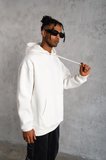 Erkek 3 İplik Pamuklu Kapüşonlu Cepli Düz Oversize Hoodie Sweatshirt - Beyaz
