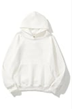 Kadın Kapüşonlu Kanguru Cepli 3 İplik Pamuklu Düz Hoodie Sweatshirt - Beyaz