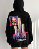 Kadın Oversize Kapüşonlu Cepli WANT Baskılı 3 İplik Pamuklu Hoodie Sweatshirt - Siyah