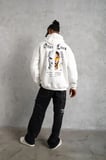 Erkek 3 İplik Pamuklu Kapüşonlu Baskılı Cepli Oversize Sweatshirt Hoodie - Beyaz