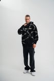 ERKEK Kapüşonlu Varak ve Pano Baskılı Hoodie  SweatShirt- Siyah