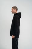 Erkek 3 İplik Pamuklu Oversize Kapüşonlu Nakışlı Hoodie SweatShirt - Siyah