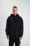 ERKEK 3 iplik Pamuklu Kapüşonlu Yıkamalı Nakışlı Hoodie SweatShirt - Siyah