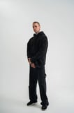 ERKEK 3 iplik Pamuklu Kapüşonlu Yıkamalı Nakışlı Hoodie SweatShirt - Siyah