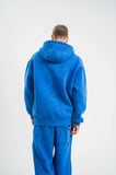 ERKEK 3 İplik Pamuklu Oversize Kapüşonlu Yıkamalı Hoodie SweatShirt - Mavi
