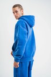 ERKEK 3 İplik Pamuklu Oversize Kapüşonlu Yıkamalı Hoodie SweatShirt - Mavi