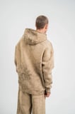 ERKEK 3 iplik Pamuklu Oversize Kapüşonlu Yıkamalı Hoodie SweatShirt - Bej
