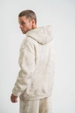 ERKEK  3 iplik Pamuklu Oversize Kapşonlu Yıkamalı SweatShirt Hoodie - Krem