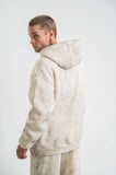 ERKEK  3 iplik Pamuklu Oversize Kapşonlu Yıkamalı SweatShirt Hoodie - Krem