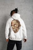 Erkek Kordonlu Arka Maske Kordon Saçlı Kapüşonlu sweatshirt hoodie - Beyaz