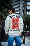 Erkek Bisiklet Yaka 3 İplik pamuklu Baskılı SweatShirt - Beyaz