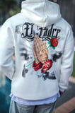 Erkek Kapüşonlu Kanguru Cepli Sweatshirt 3 İplik Pamuklu Baskılı Hoodie - Beyaz