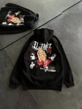 Kadın Oversize Kapüşonlu Cepli Baskılı 3 İplik Pamuklu Hoodie Sweatshirt - Siyah