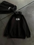 Kadın Oversize Kapüşonlu Cepli Baskılı 3 İplik Pamuklu Hoodie Sweatshirt - Siyah