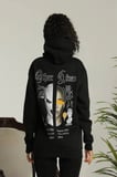Kadın Oversize Kapüşonlu Cepli Baskılı 3 İplik Pamuklu Hoodie Sweatshirt - Siyah