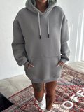 Kadın Kapüşonlu Kanguru Cepli 3 İplik Pamuklu Oversize Hoodie Sweatshirt -  Boyalı Gri