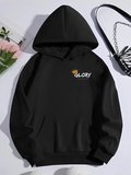 Kadın Oversize Kapüşonlu Kanguru Cepli Baskılı 3 İplik Pamuklu Sweatshirt Hoodie -   Siyah