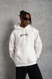 Erkek 3 İplik Pamuklu Baskılı Kapüşonlu Cepli Sweatshirt Hoodie - Beyaz